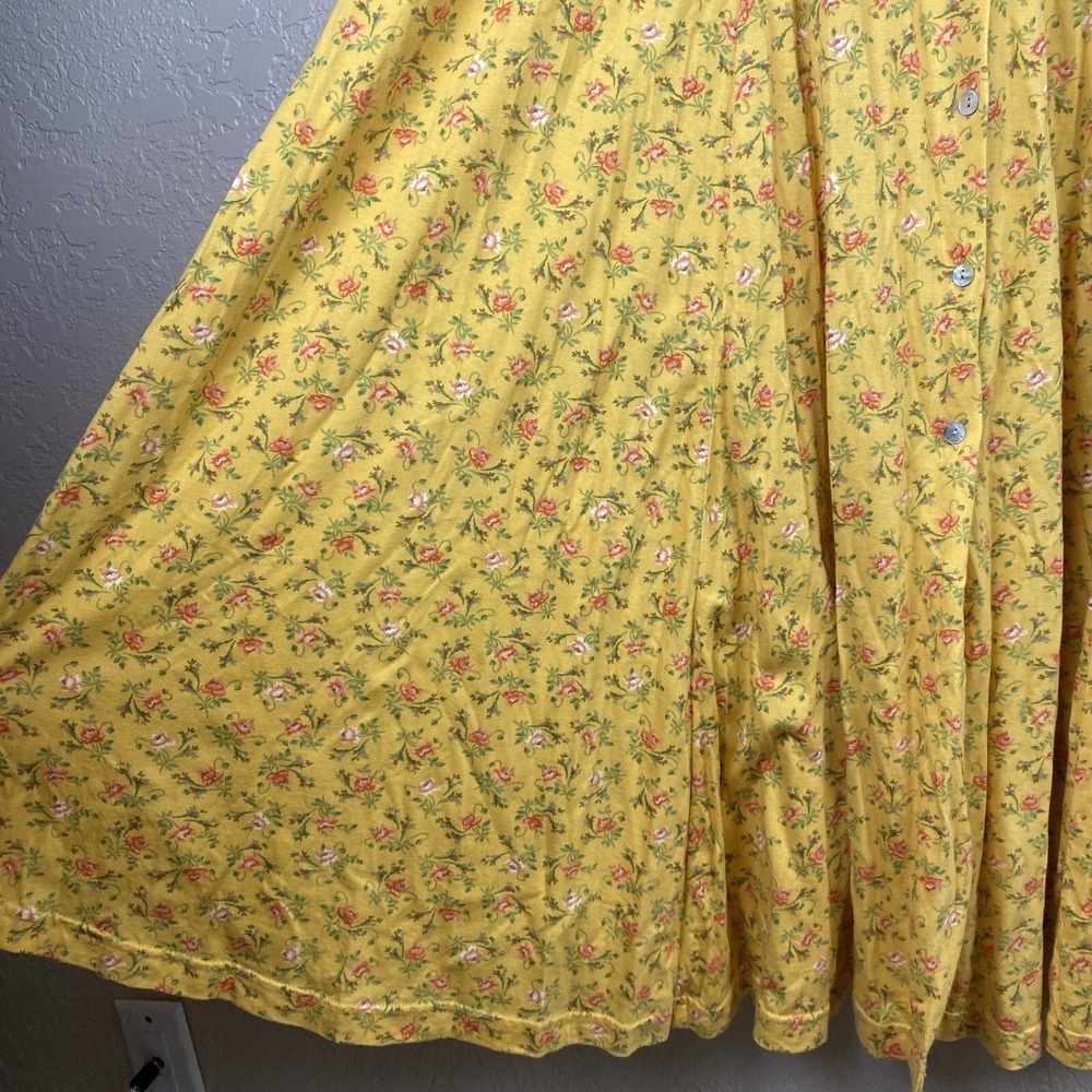 Vtg Laura Ashley 10 Floral Tank Dress Fit Flare MIDI Prairie Yellow button down - Picture 3 of 7